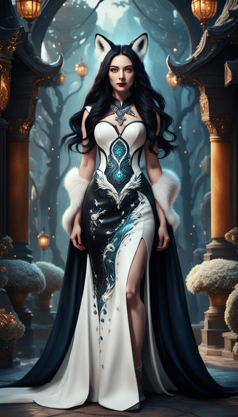Fox-Eared Woman in Gown and Armor: Fantasy Art