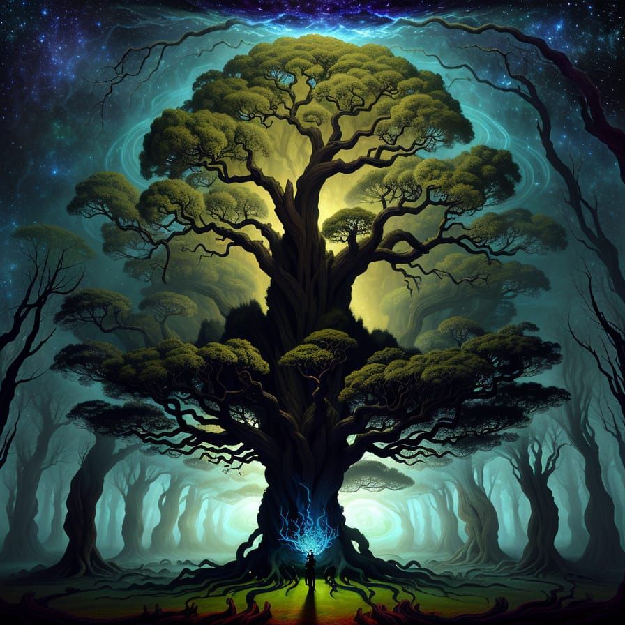 Cosmic Tree of Dimensions: Surreal Digital Art