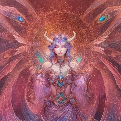 Ethereal Beauty with Horns and Butterflies
