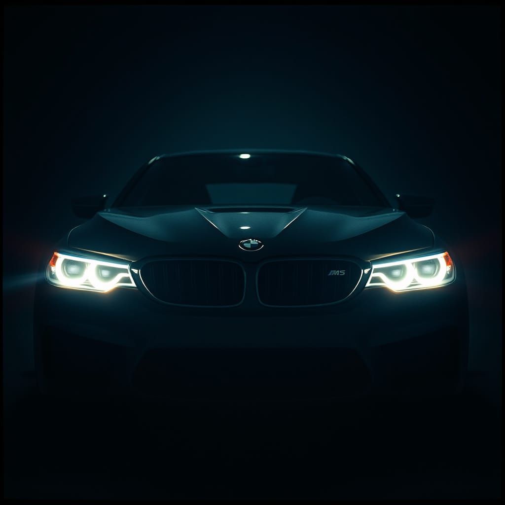 BMW M5 Emerges from Darkness with Neon Headlights