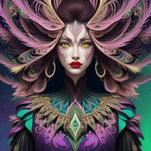 Stunning Woman with Peacock Hair in Fractal Art