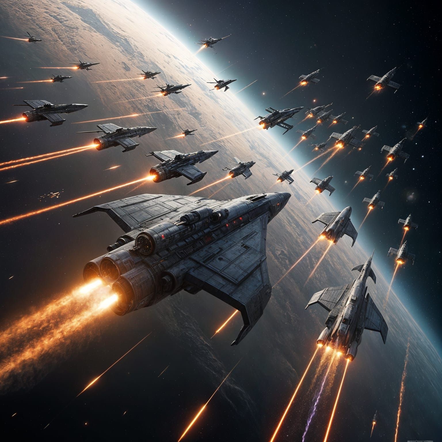 Epic Spaceship Battle in Deep Space: Sci-Fi Art