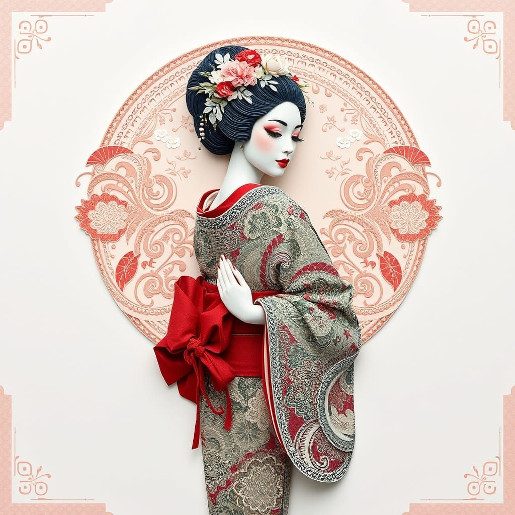 Lace collage geisha 3D kimono
