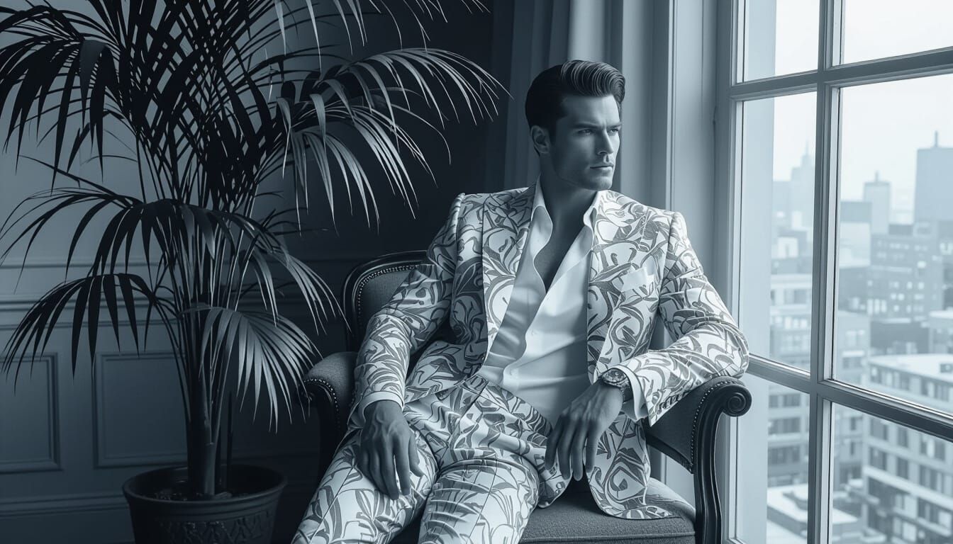 Elegant Man Posing in Black and White Portrait