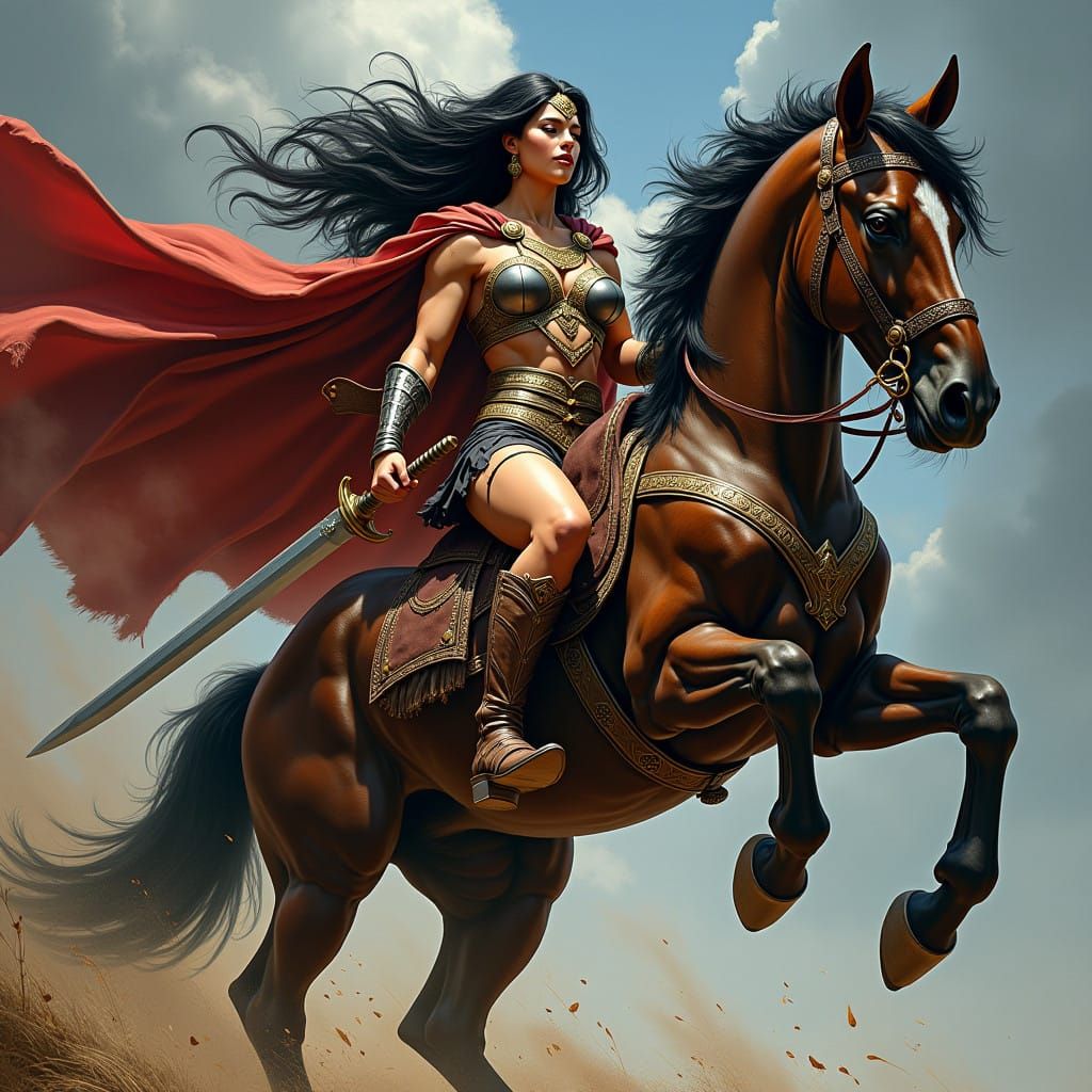 Amazonian Warrior Empowered by Strength and Majesty