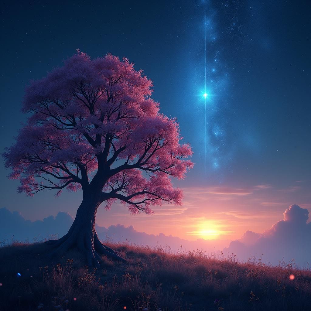 Sunrise with Blue Star and Blossoms