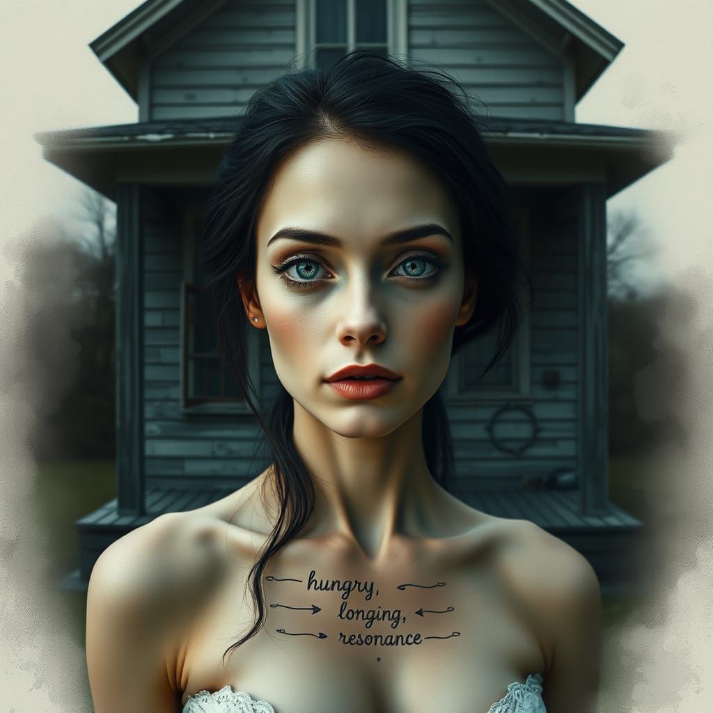 Elegant Woman with Mirrored Face and Grief Etched Walls