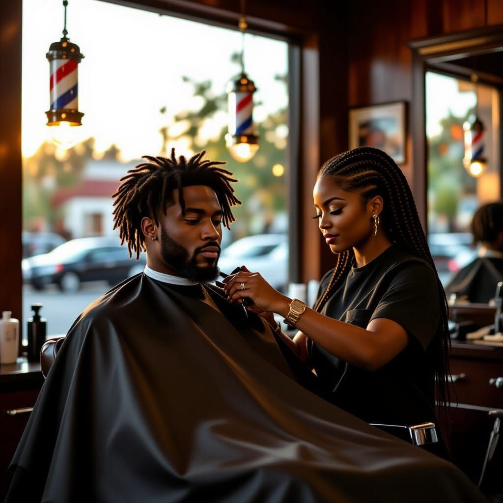 Barber Shop Scene: Man Gets Haircut in Cinematic Style