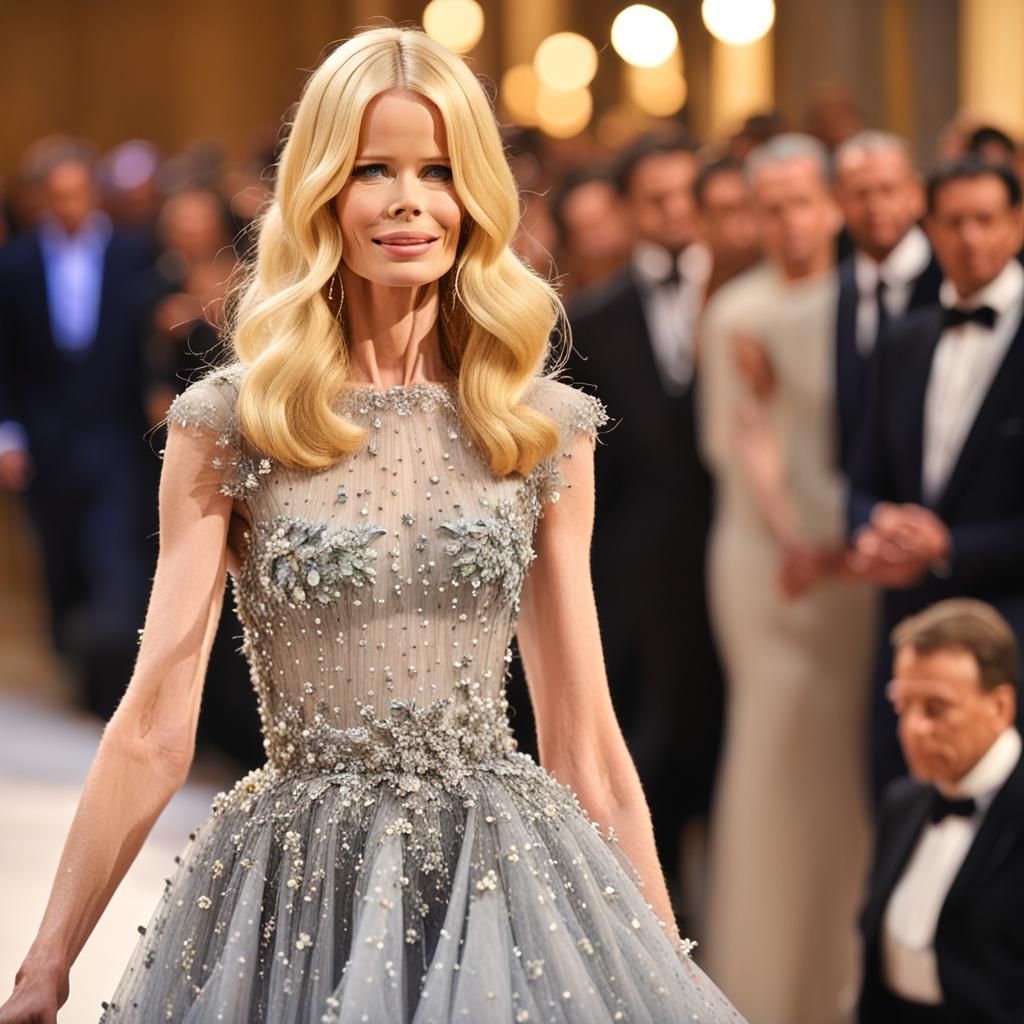 Realistic Blonde Model in Haute Couture Dress