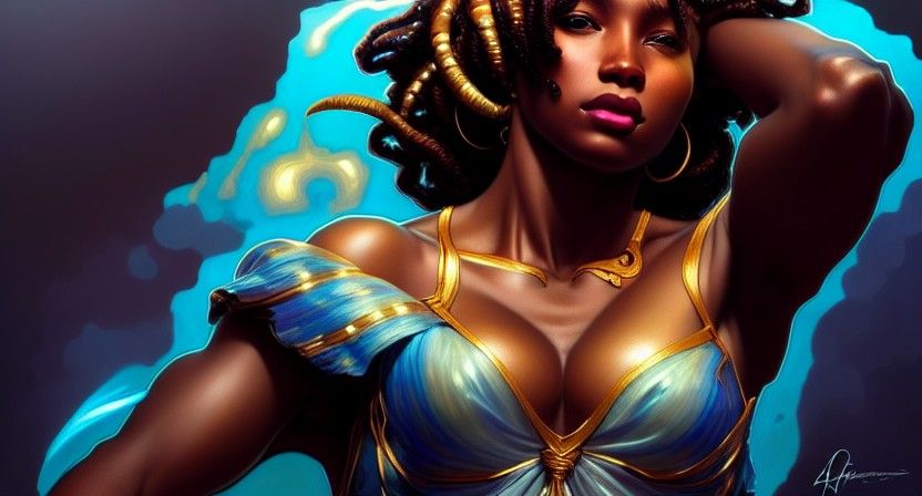 African American Aphrodite Portrait in Art Nouveau Style