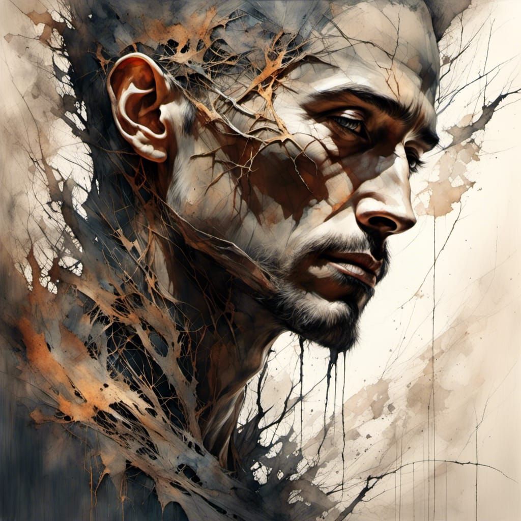 Metallic Man Portrait with Light Rust in Studio Photo