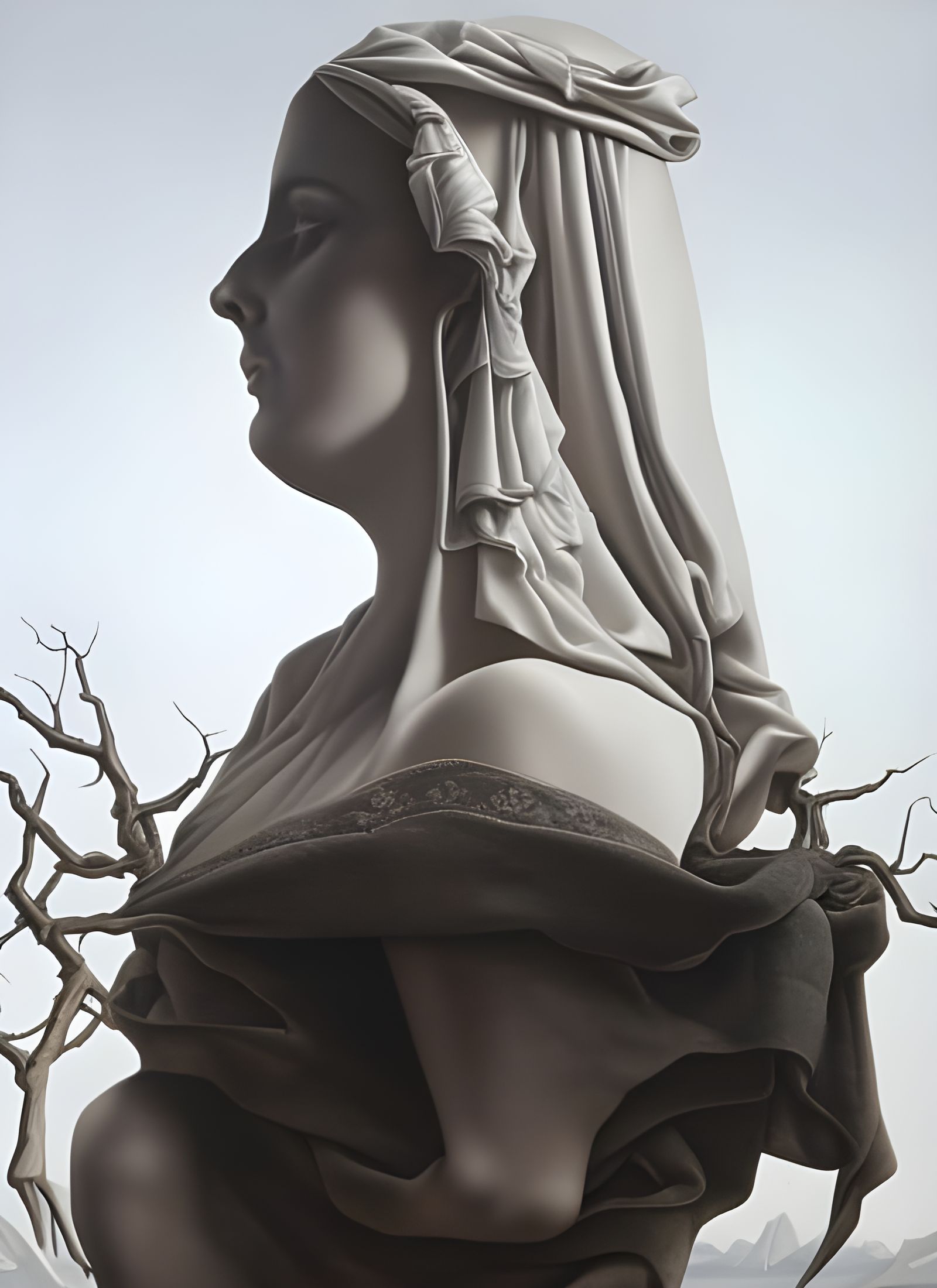 Goddess of Skulls and Spiderwebs in Grisaille