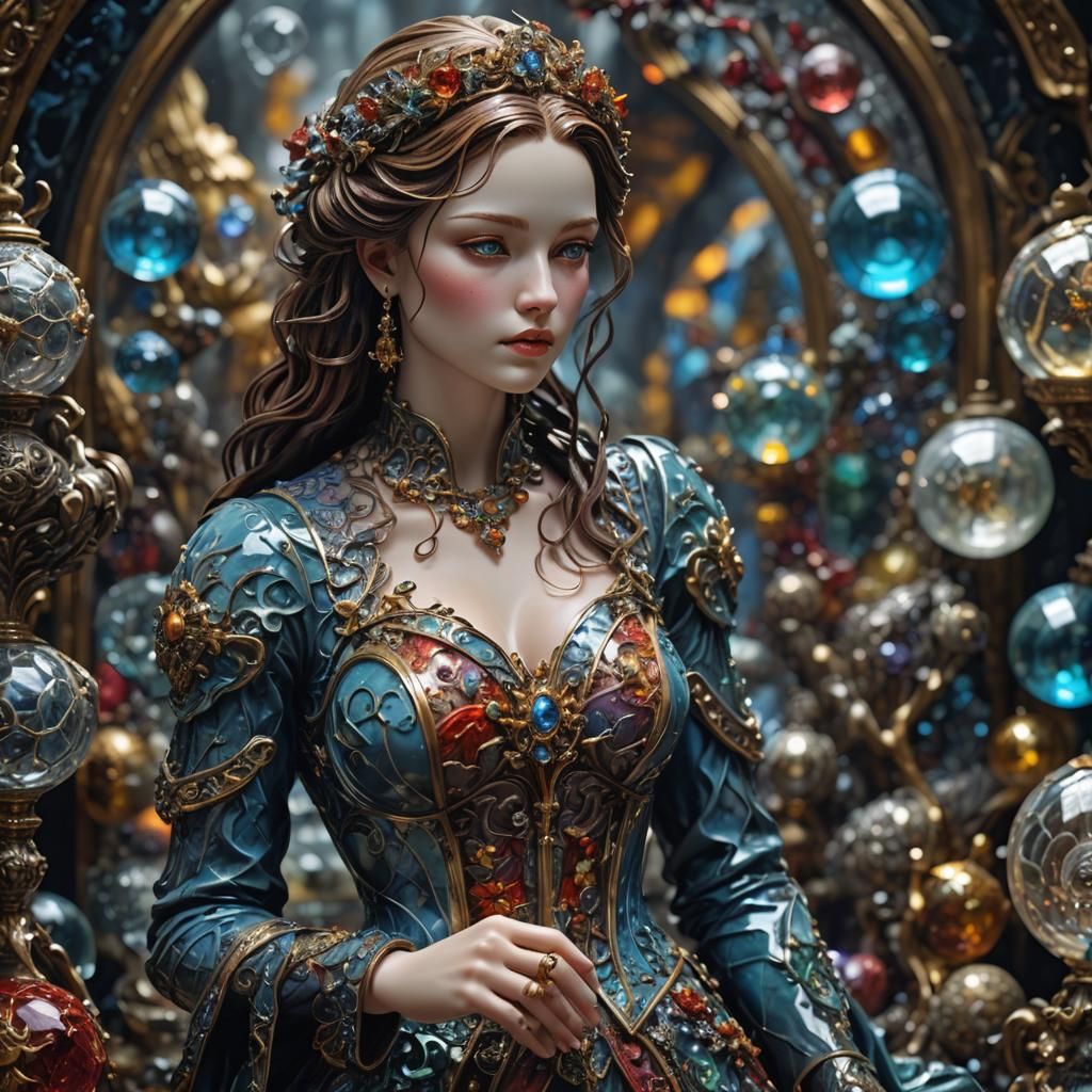 Enameled Glass Figurine in Hyperrealistic Digital Painting