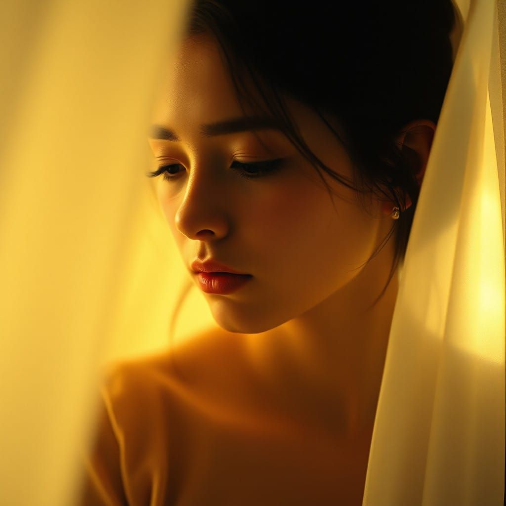 A Young Woman Lost in Thought in Golden Light
