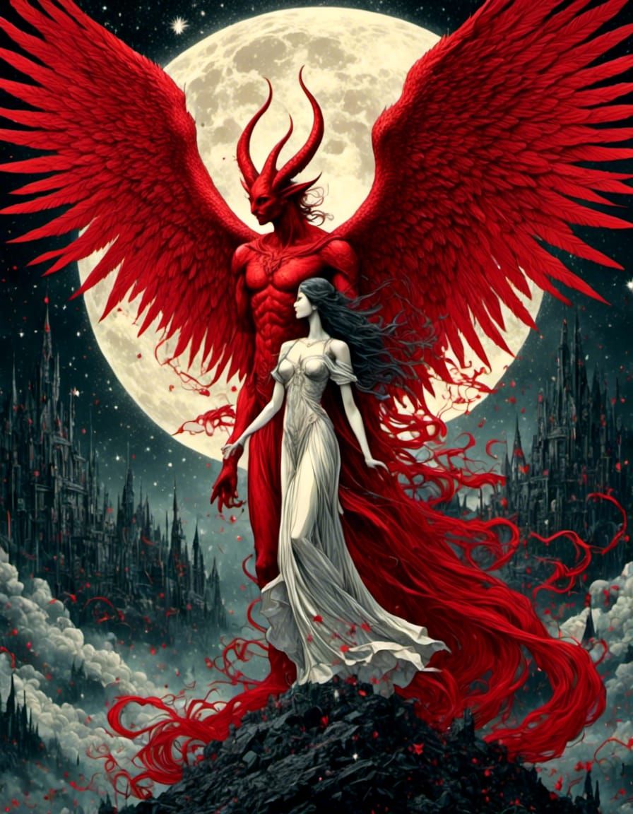 Lucifer and Young Woman: Comic Style Book Cover