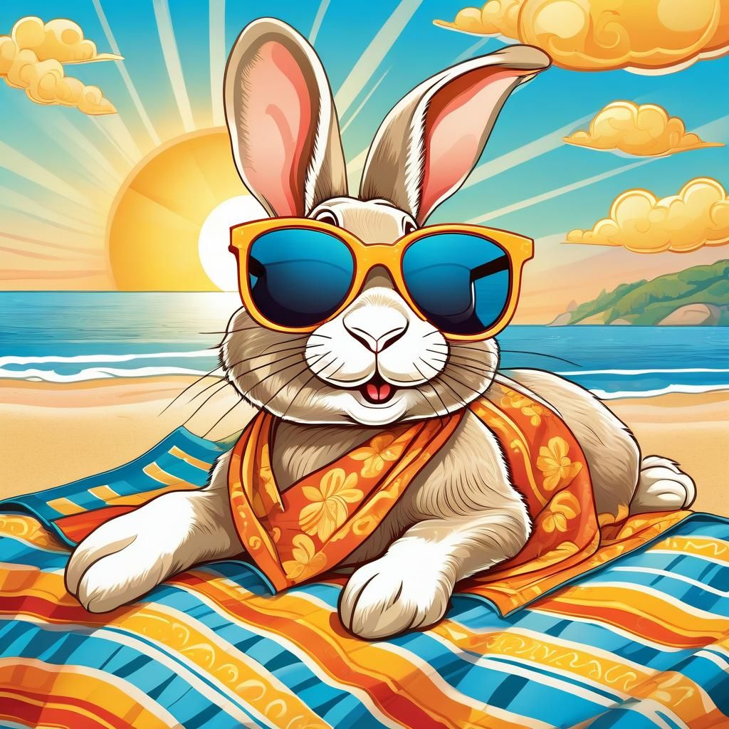 Art Nouveau Bunny on Sunny Beach Blanket