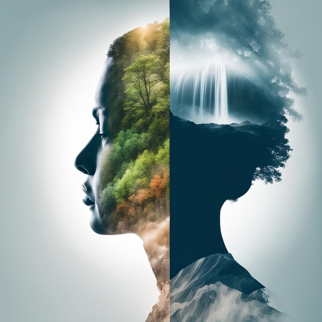 Double Exposure: Leaders, Waterfall, Neck