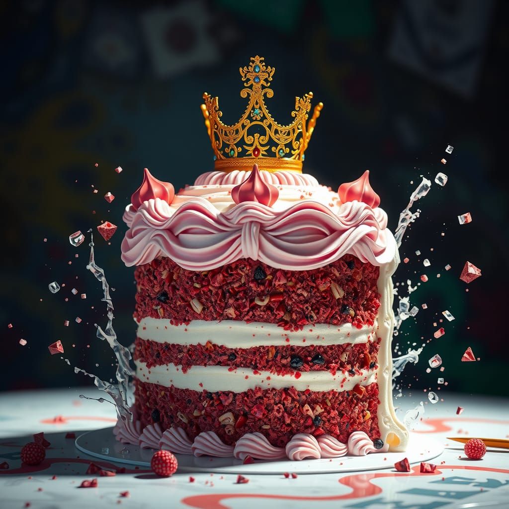 Intricately Detailed Royal Cake Splash Art