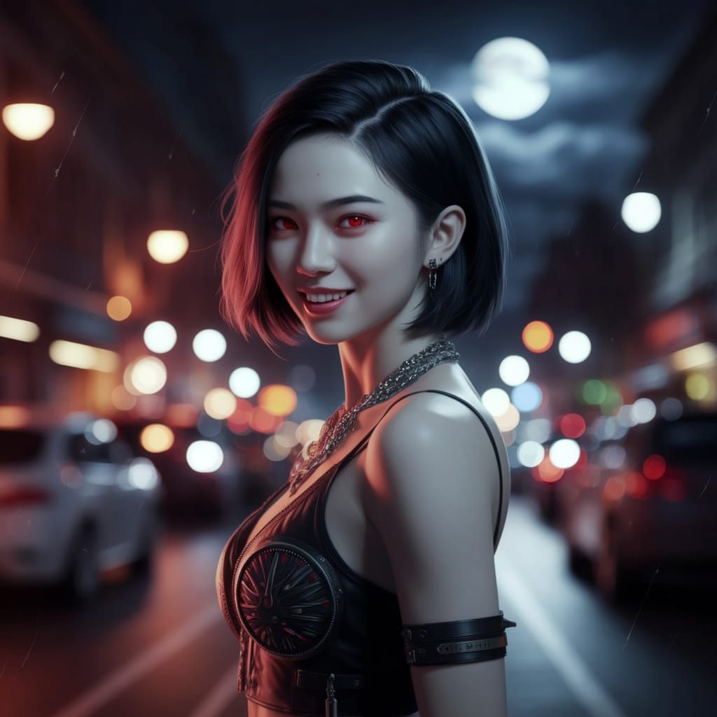 Tribal Punk Vampire in Nighttime Storm