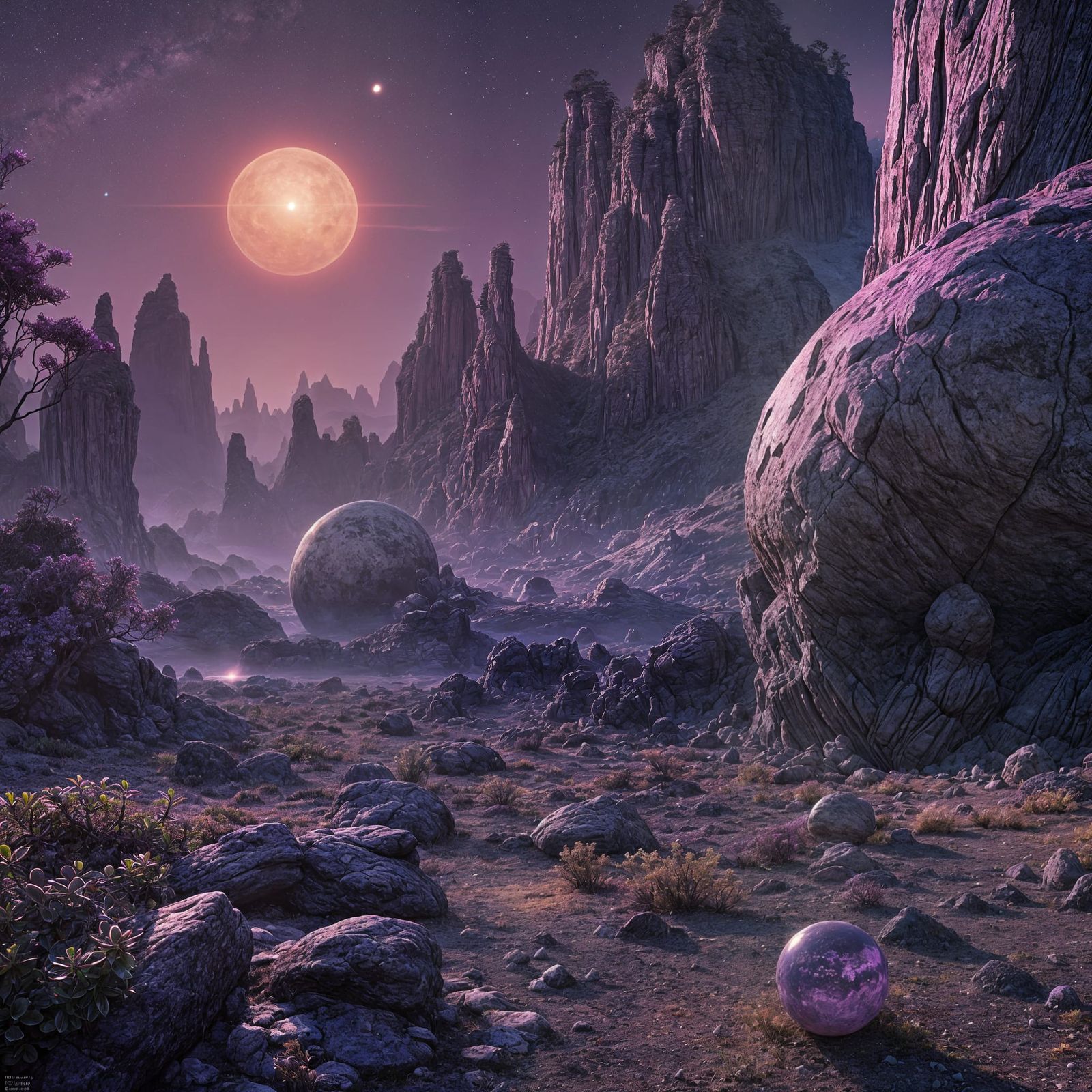 Violet Twilight Planet with Bioluminescent Oceans