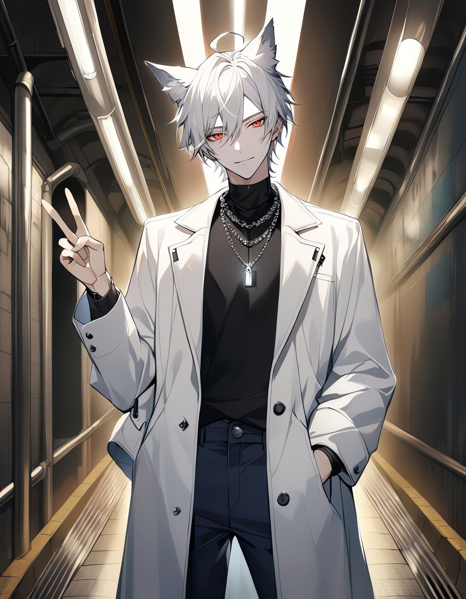 Bishounen with Fox Ears in Subway Tunnel
