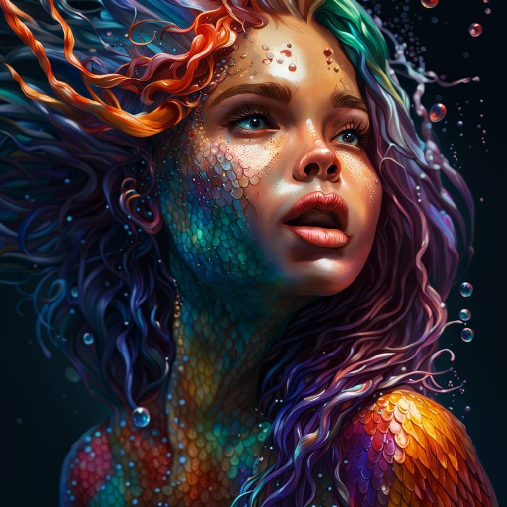Hyperrealistic Mermaid Drizzled in Sauce as Splash Art