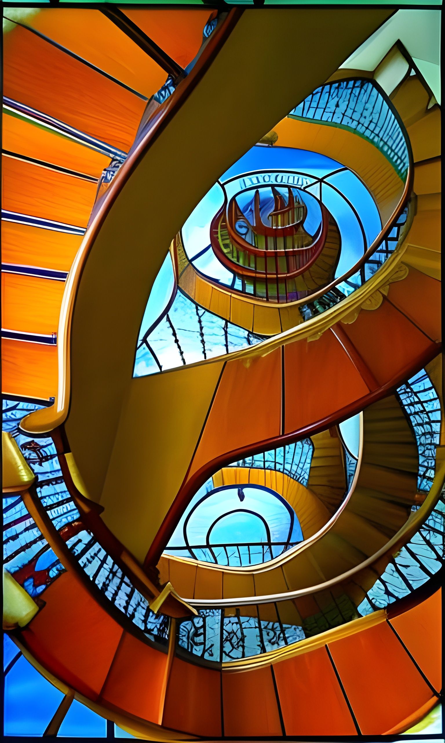 Surreal Stained Glass Spiral Staircase in Dreamscape Style