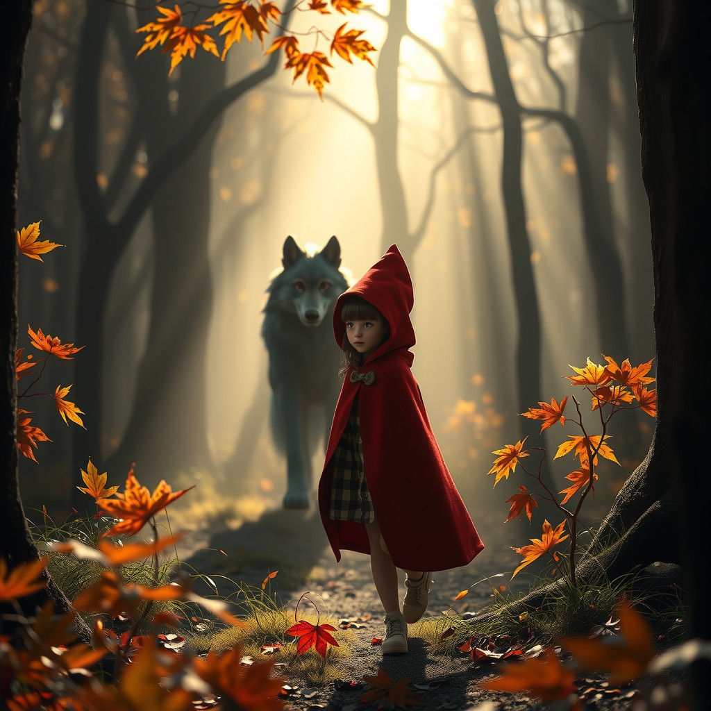 Little Red Riding Hood in Misty Forest