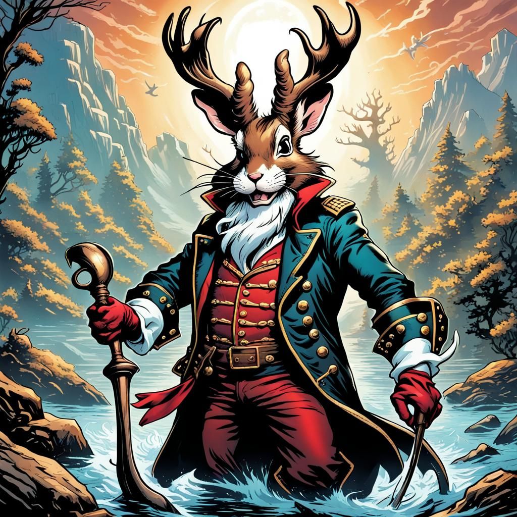 Captain Hook Jackalope Pirate in Comic Book Art