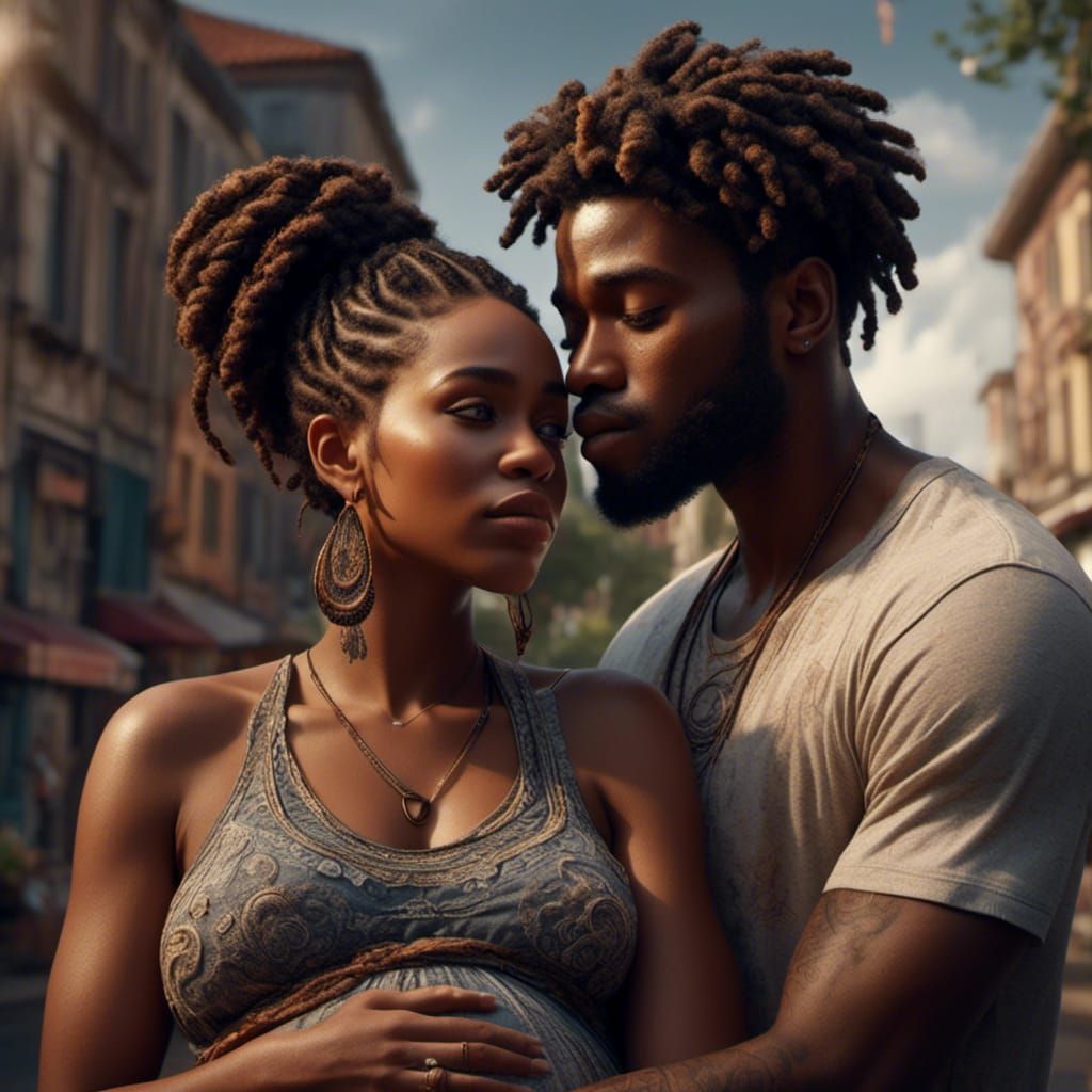 Hyperrealistic Image: Pregnant Woman and Child