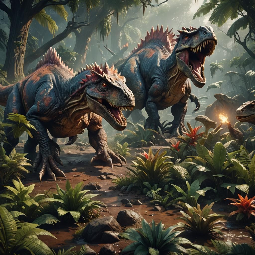 Dramatic Dinosaur Killing in Detailed Matte Painting