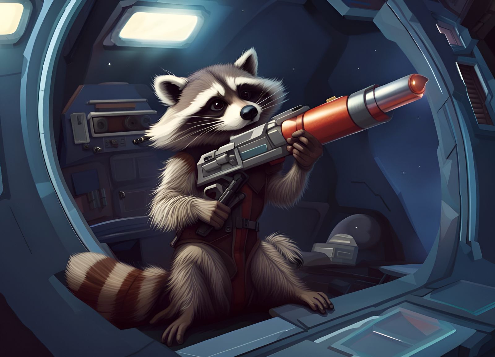 Raccoon Rocket Pilot in Spaceship