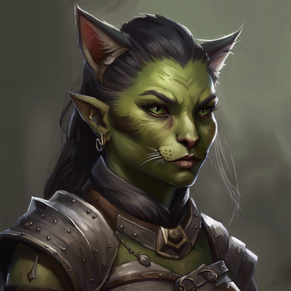 Half Orc Half Cat Female Character Portrait