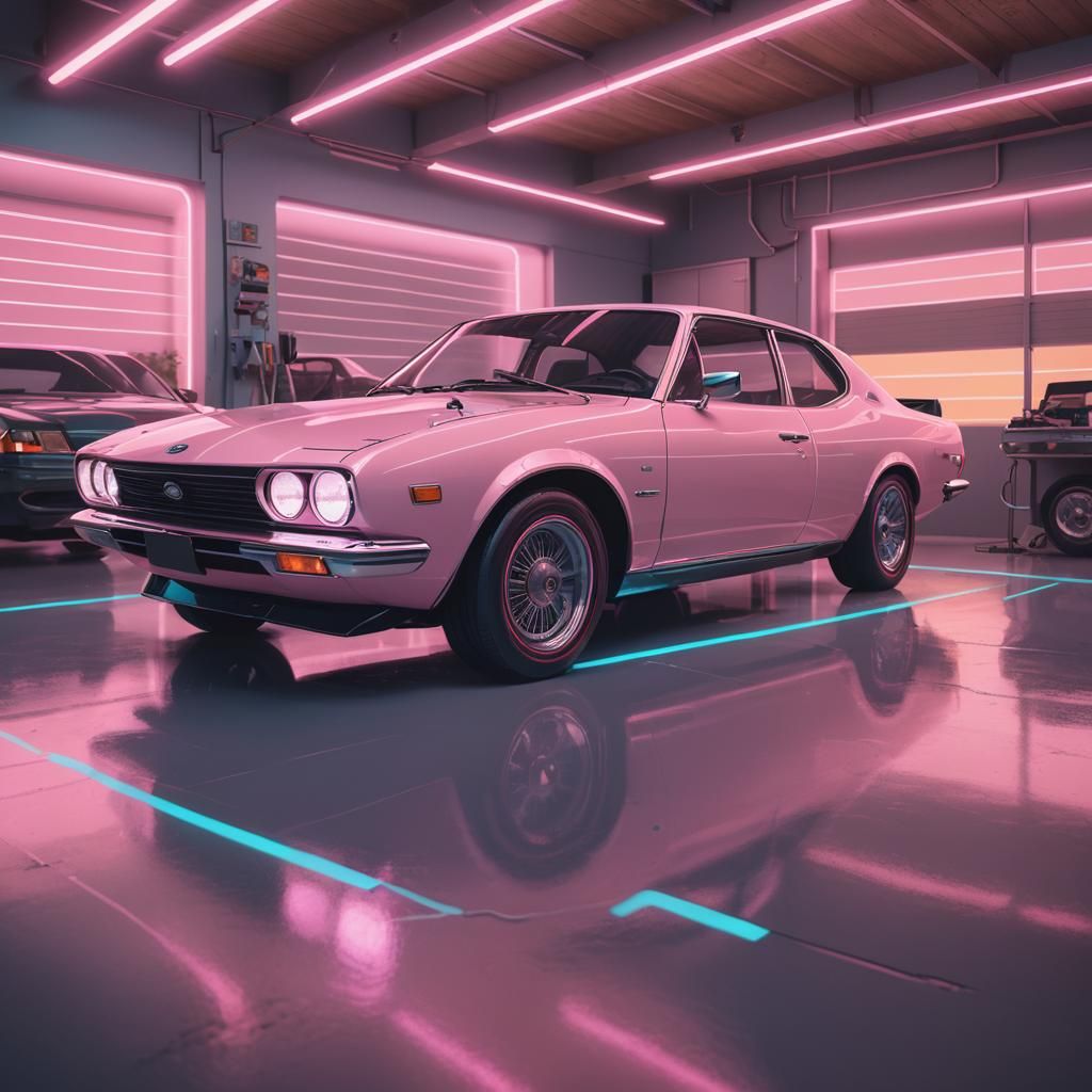Futuristic 2028 Datsun Maxima in Cyberpunk Style