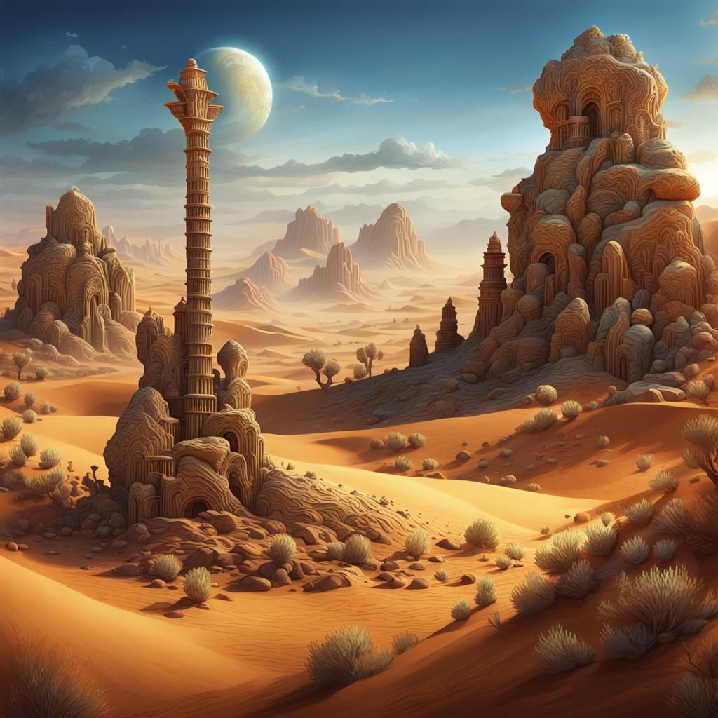 Desert Sculpture in Digital Matte Painting Style