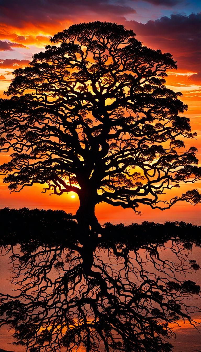 Stunning Tree Silhouetted at Sunset