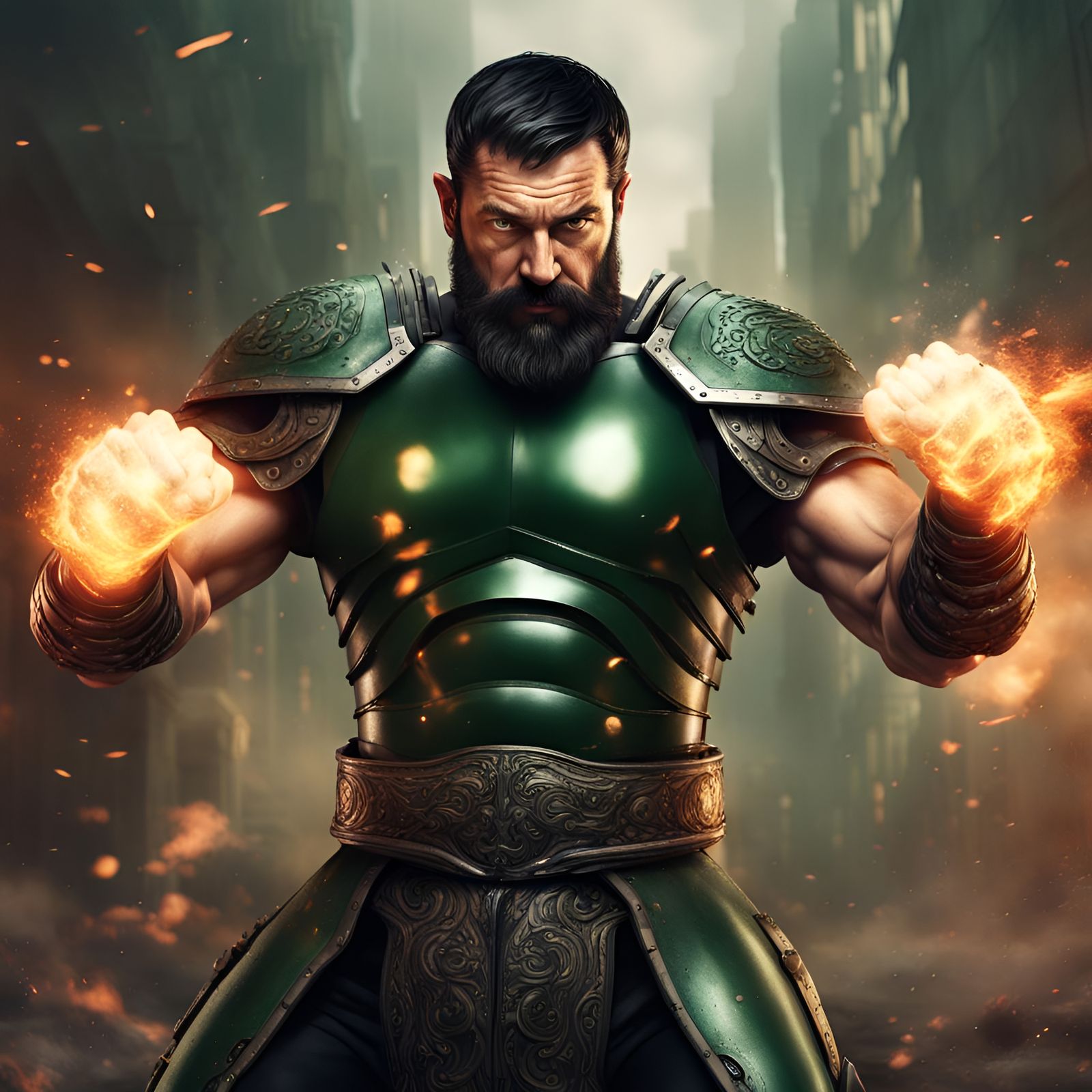 Fiery Hero in High-Tech Armor