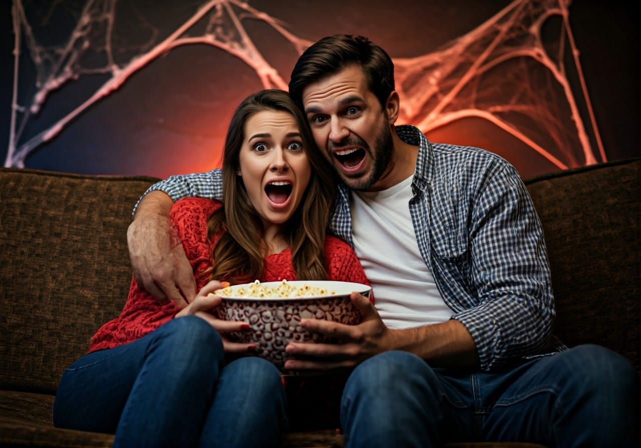 Couple's Scary Movie Night in Home Theater
