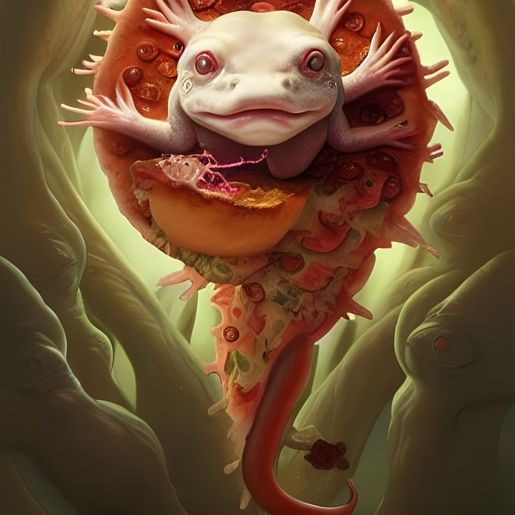 Surreal Axolotl Pizza Fusion: A Holographic Masterpiece