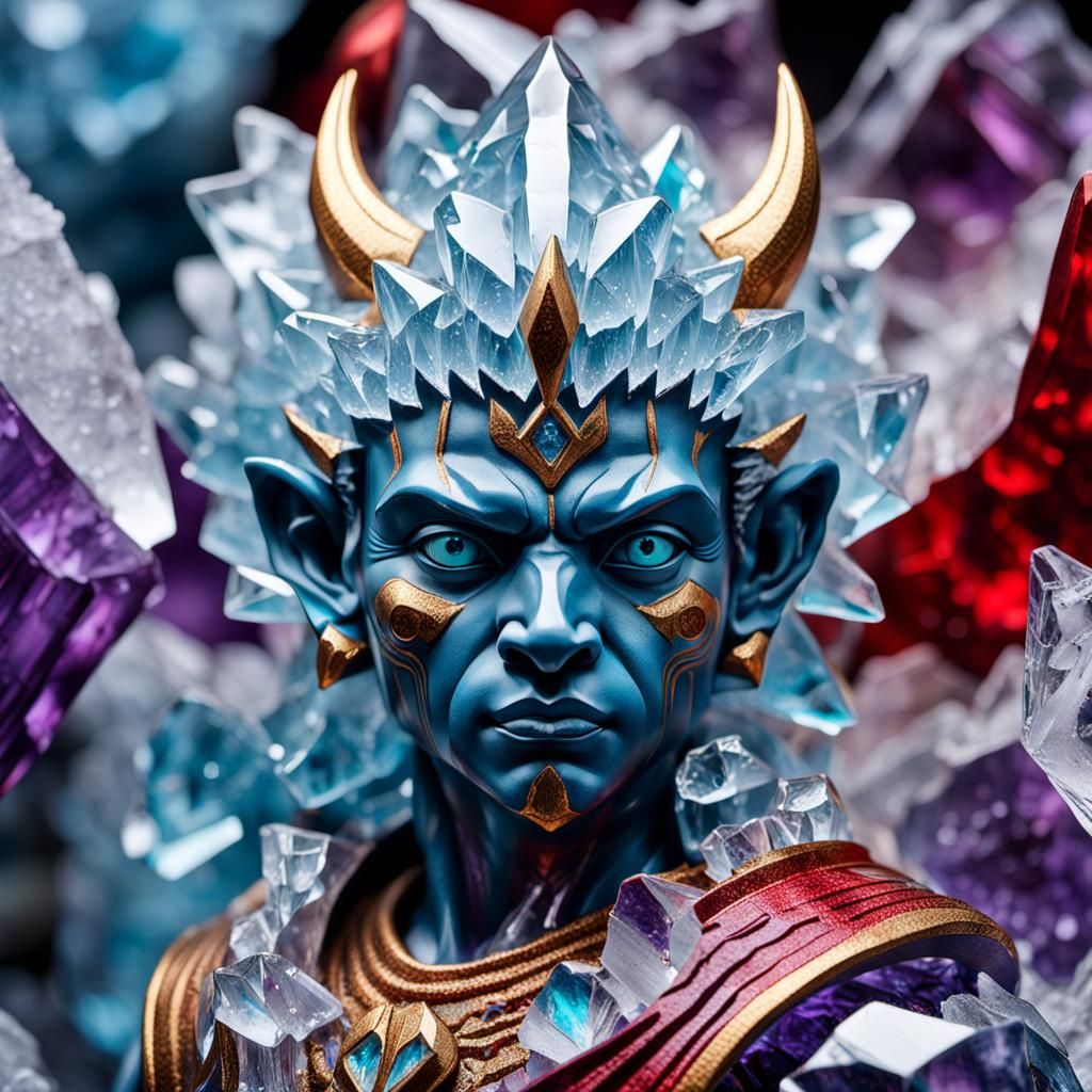 Surreal Ice Sculpture Art: Asura Amidst Shattered Ice