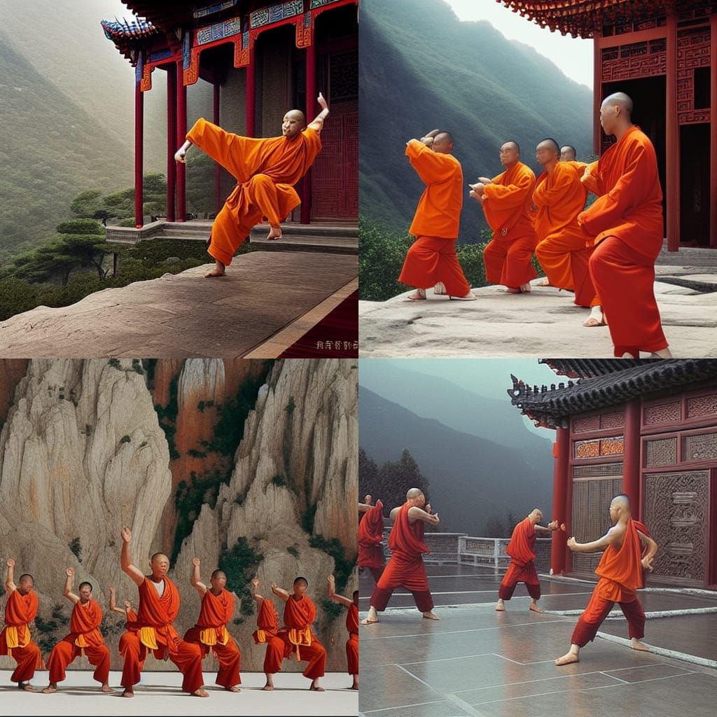 Shaolin Monks Training in Mountain Monastery