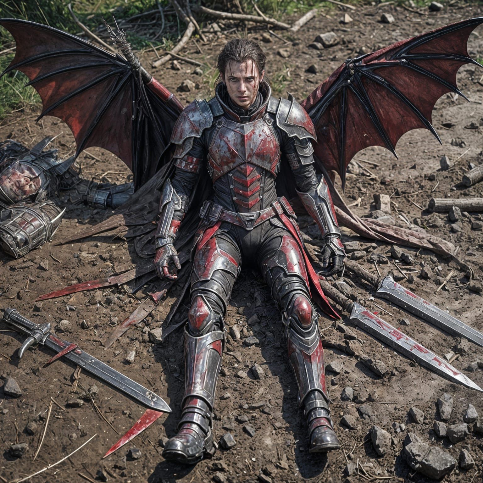 Wounded Vampire in Cybernetic Armor: Hyperrealistic Image