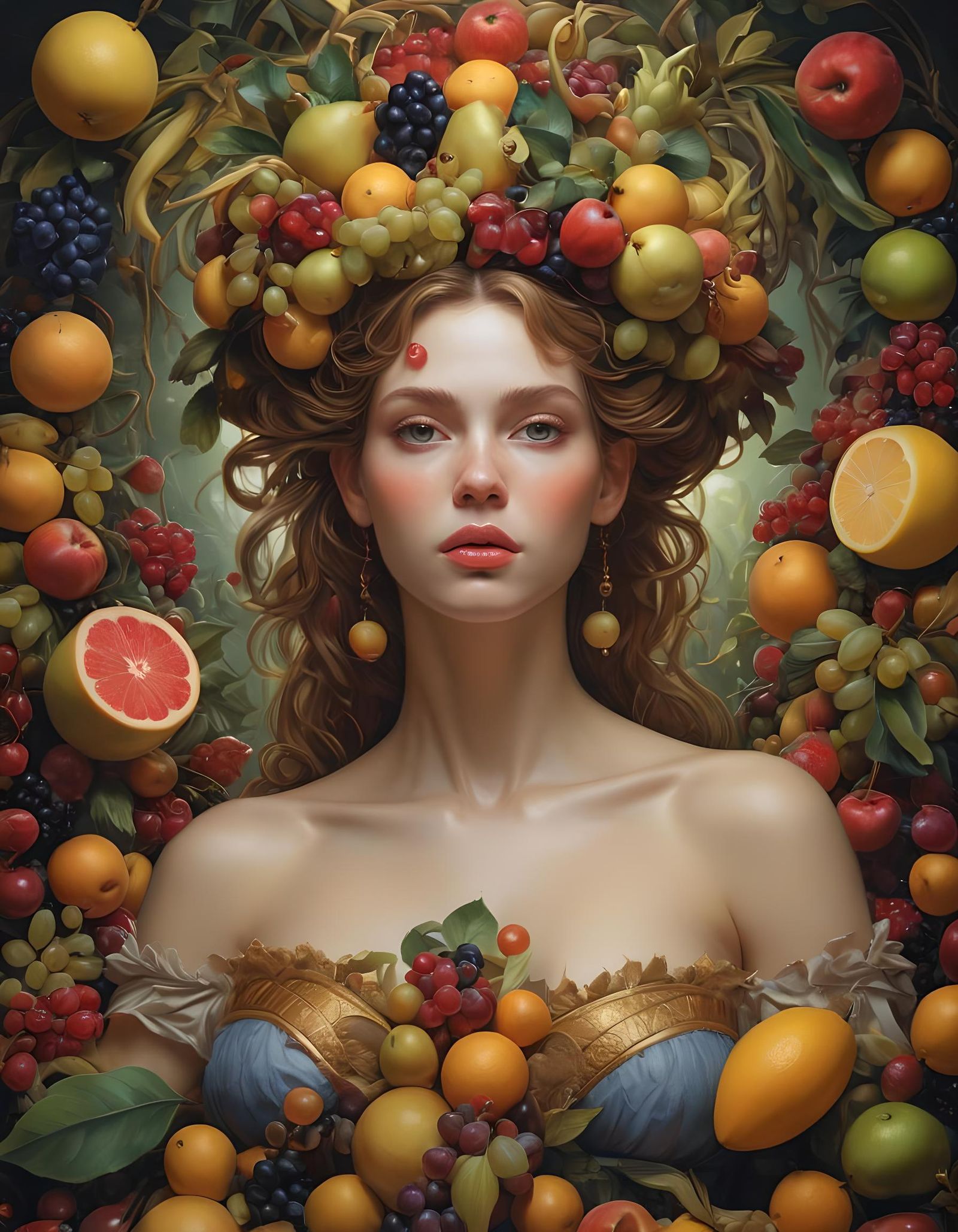 Fruit Goddess Portrait in Arcimboldo Style