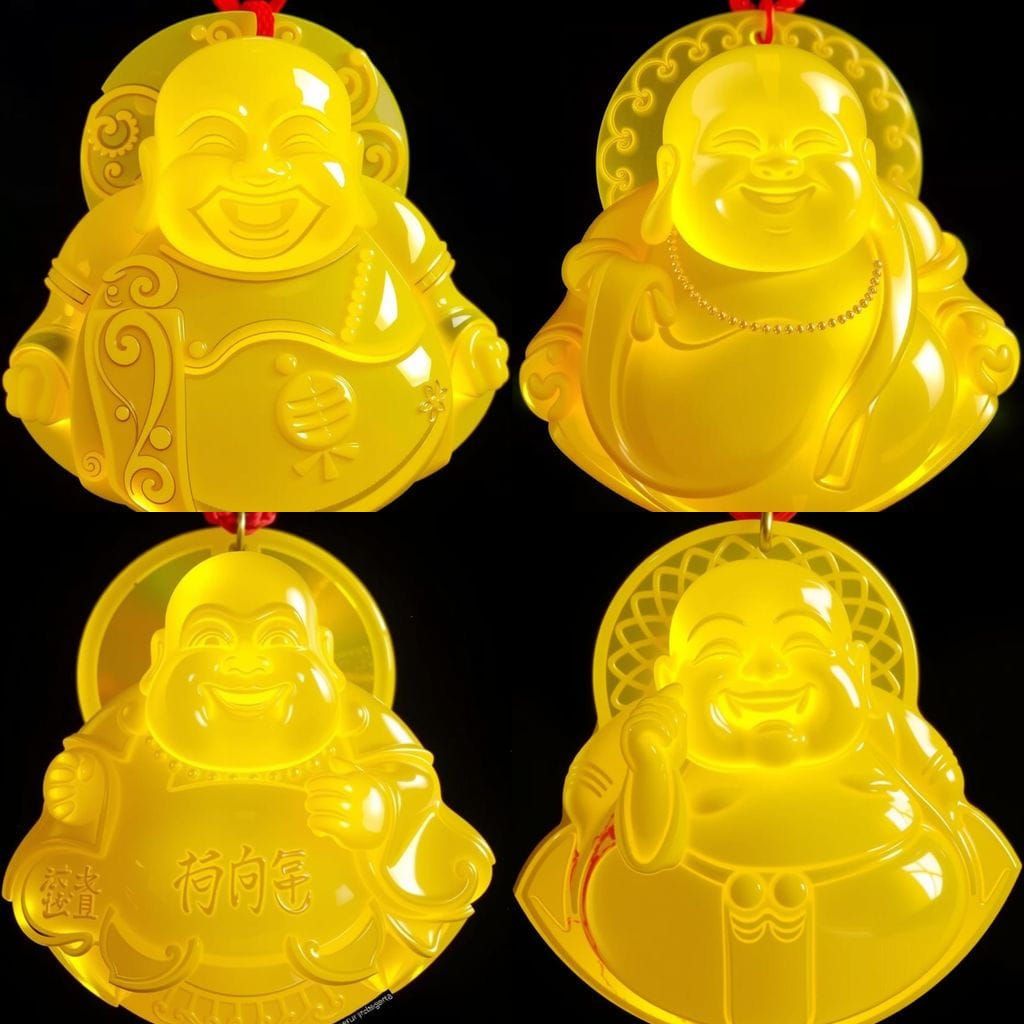 Golden Amber Buddha Pendant in Fantasy Style