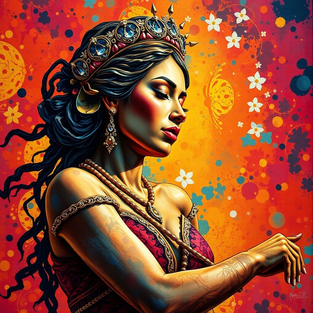 Abstract Expressionist Batik of a Dancing Queen