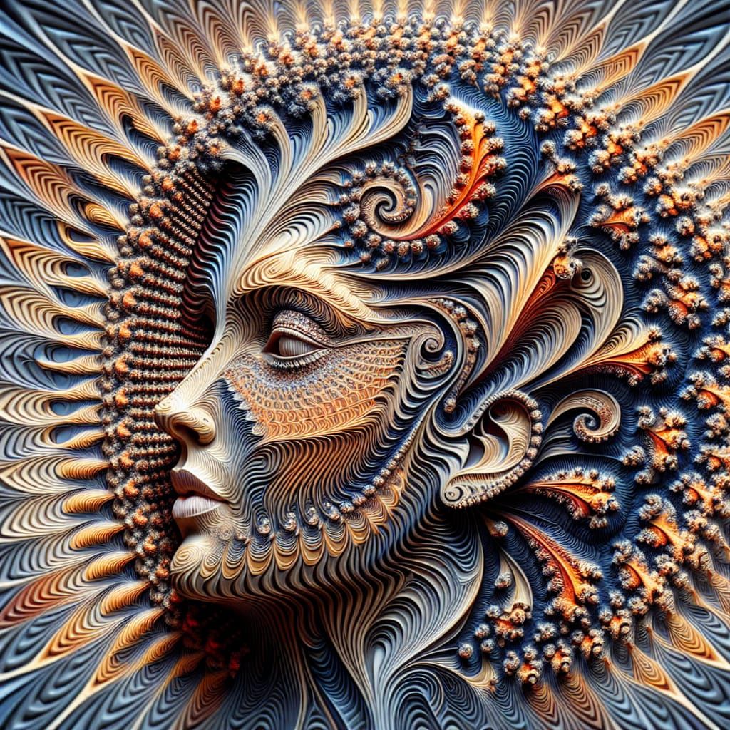 Fractal Face: Isometric 3D Autumn Portrait