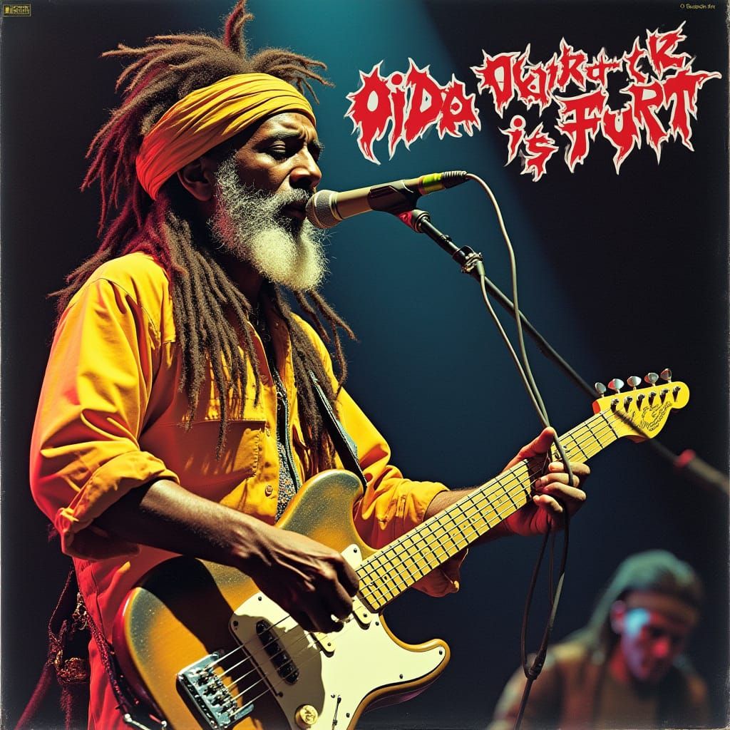 Vibrant Reggae Concert in Photorealistic LP Cover Art