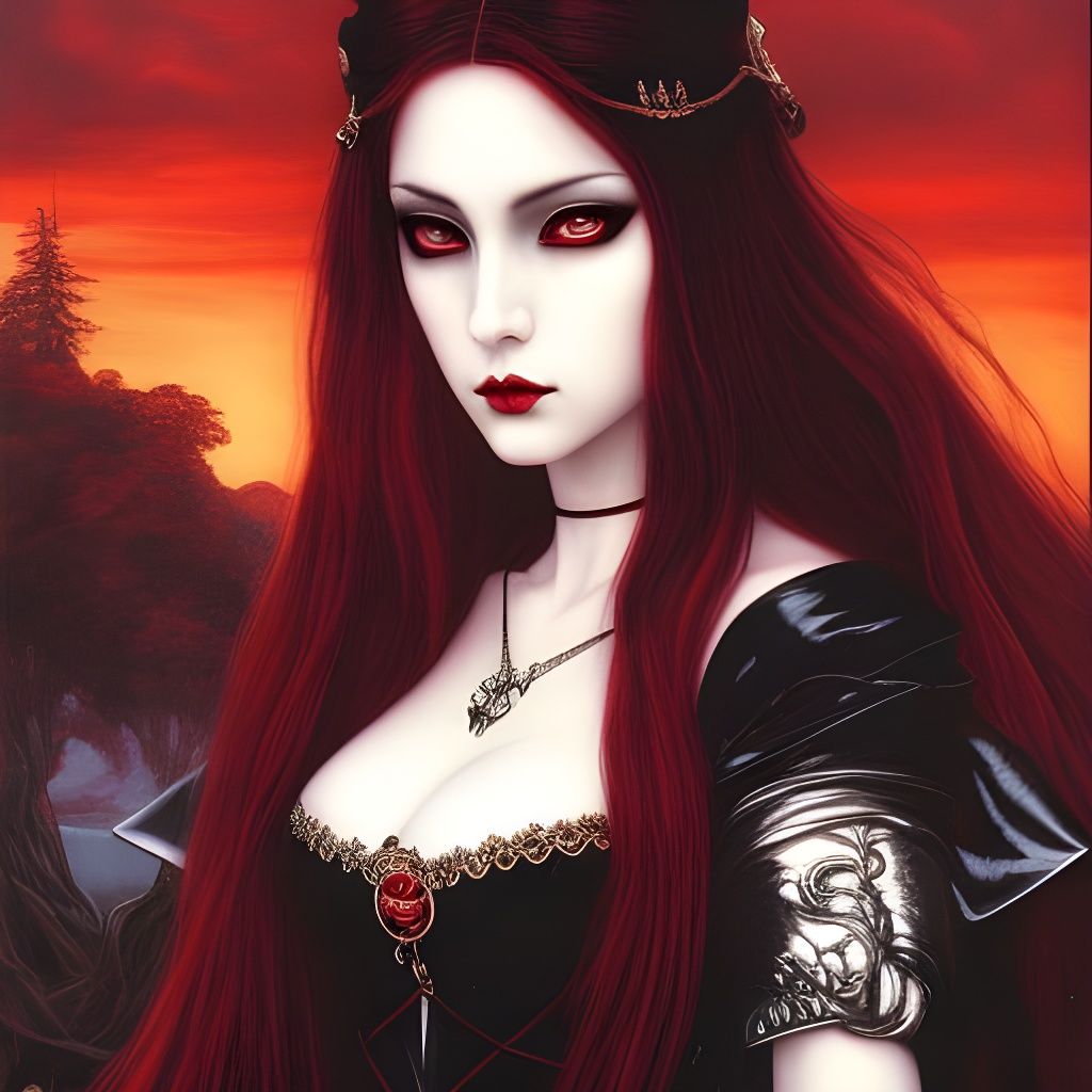 Aristocratic Vampire Portrait in Pre-Raphaelite Style
