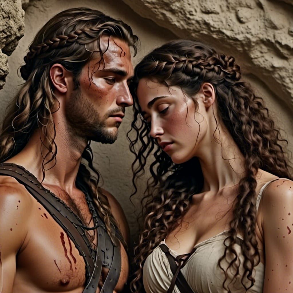 Ariadne and Dionysus in Cave, Hyperrealistic Style