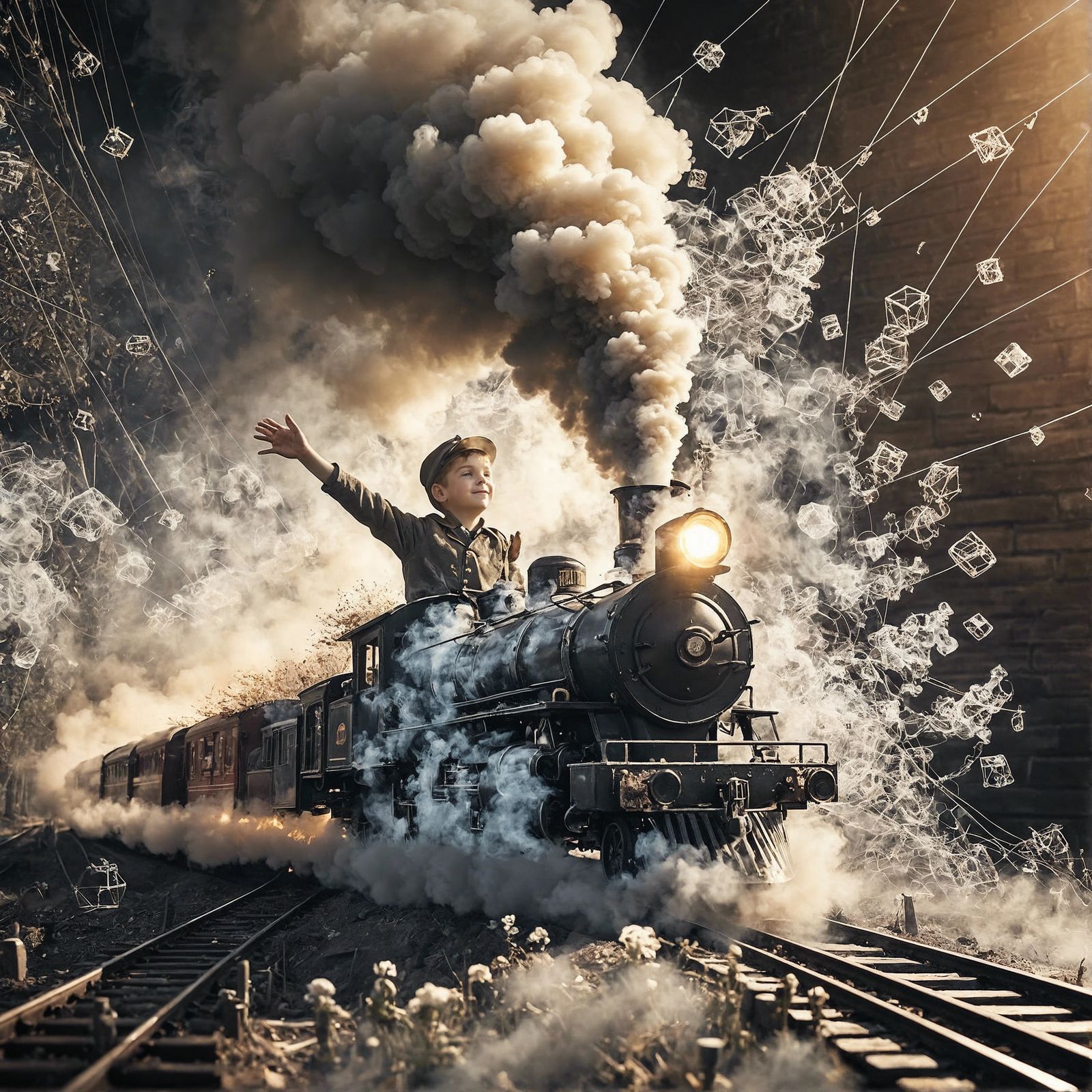 Epic Steam Train Portrait in Mixed Media
